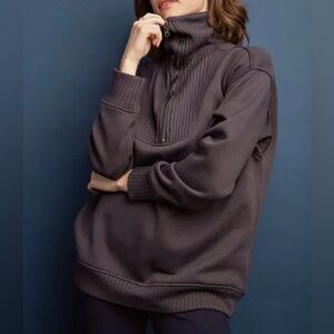 NWT S Rae Mode French Terry Quarter Zip Pullover Charcoal